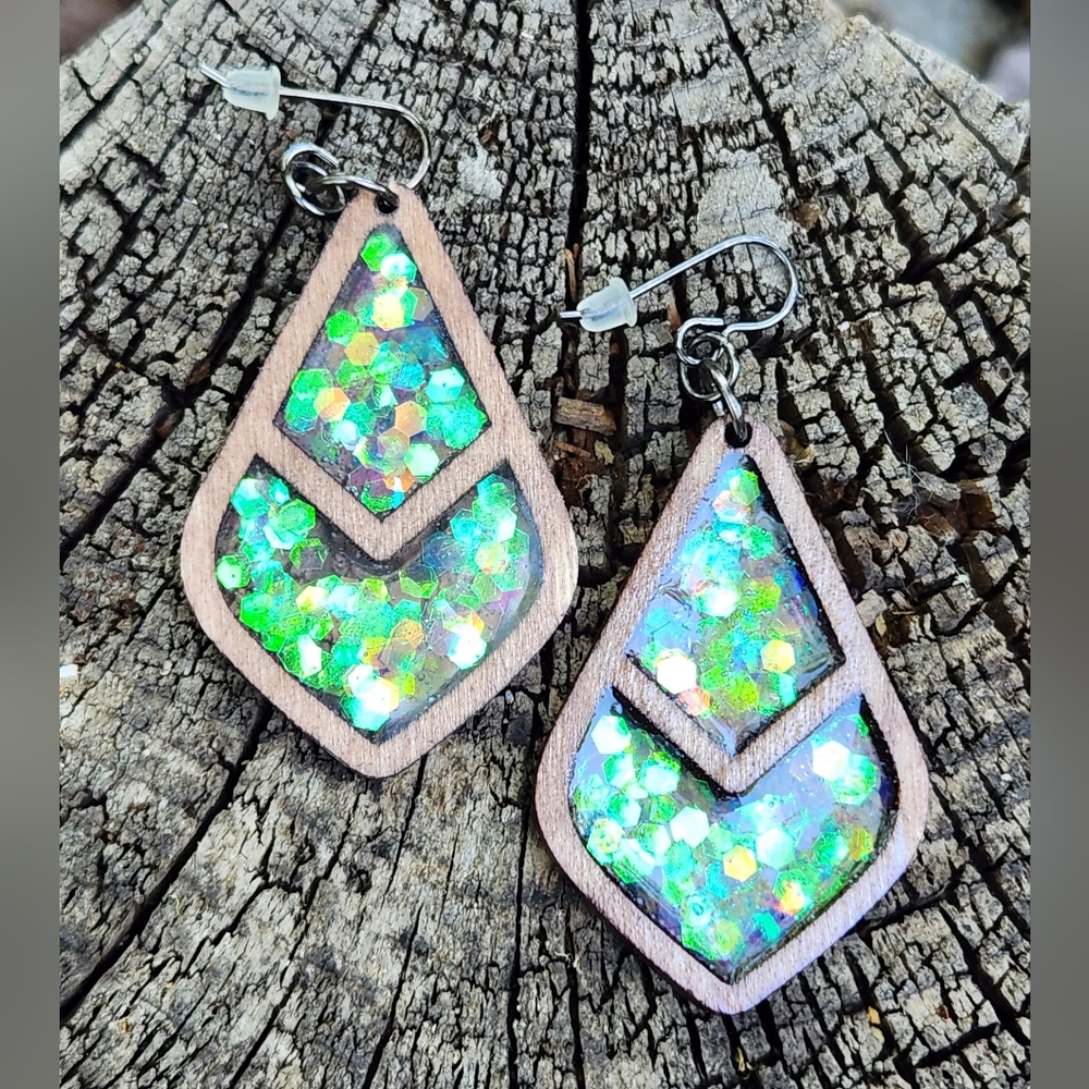 Handmade Glitter and Wood Featherweight Earrings